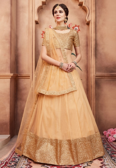 beige net embroidered circular lehenga choli 2005
