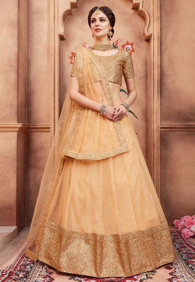 beige net embroidered circular lehenga choli 2005