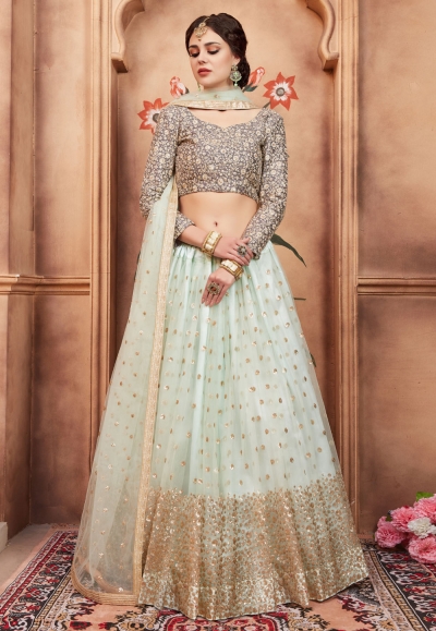 sky blue net circular lehenga choli 2001