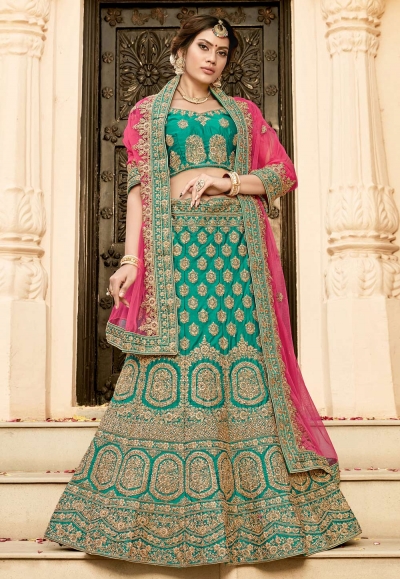 sea green silk circular lehenga choli 9002