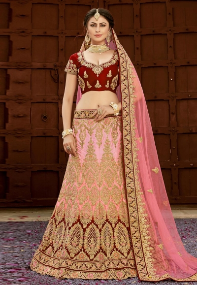 pink silk embroidered circular lehenga choli 9007