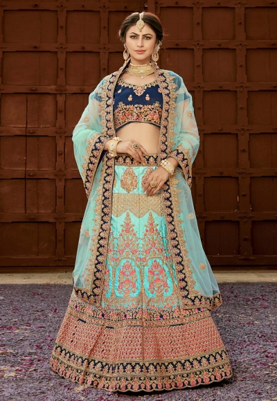 aqua silk embroidered circular lehenga choli 9003