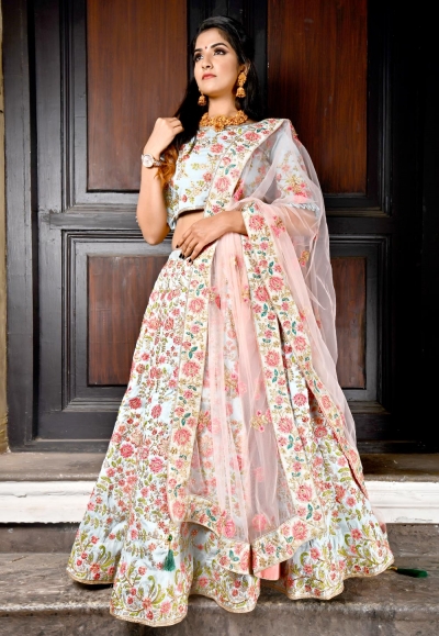 off white silk circular lehenga choli 9985