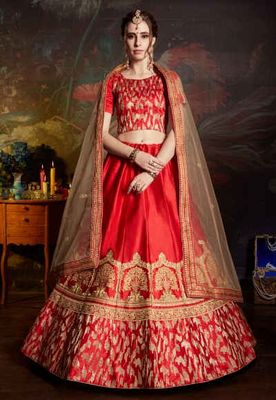 red satin bridal lehenga choli 1801