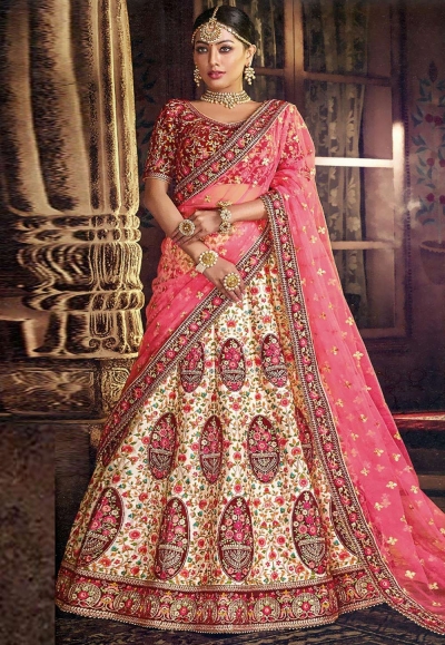 beige silk bridal lehenga choli 5148