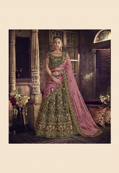 green velvet circular lehenga choli 5149