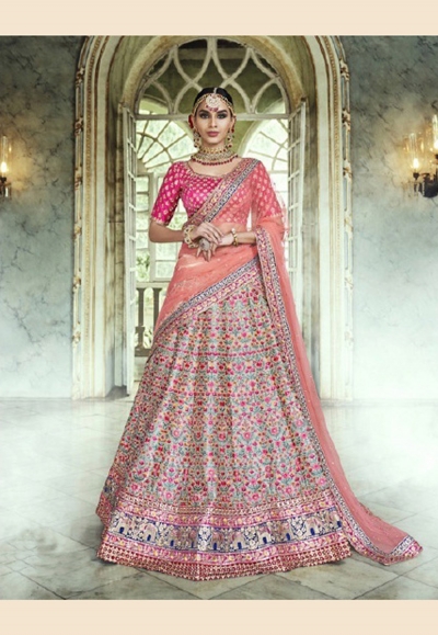 pink silk embroidered circular lehenga choli 5133