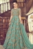 cyan butterfly net embroidered floor length anarkali suit 6004