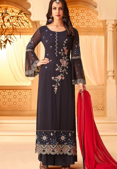 blue shade georgette embroidered palazzo style suit 5116