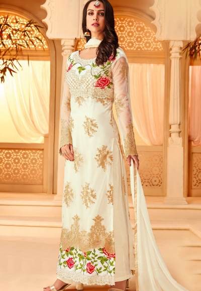 white net embroidered palazzo style suit 5115