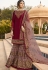 drashti dhami wine satin georgette embroidered sharara style suit 3606