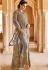 grey net embroidered long anarkali suit 15102c