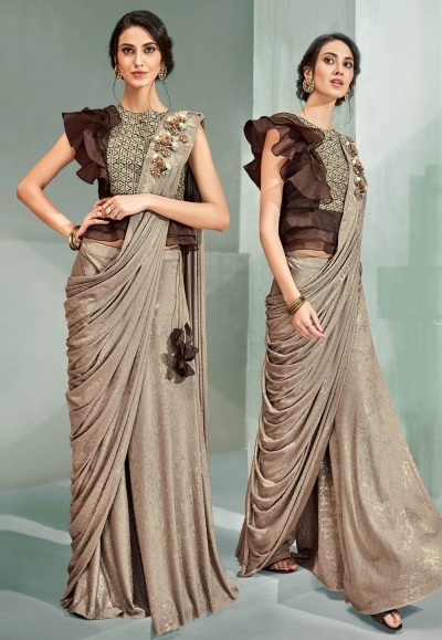 Beige lycra party wear saree 5310