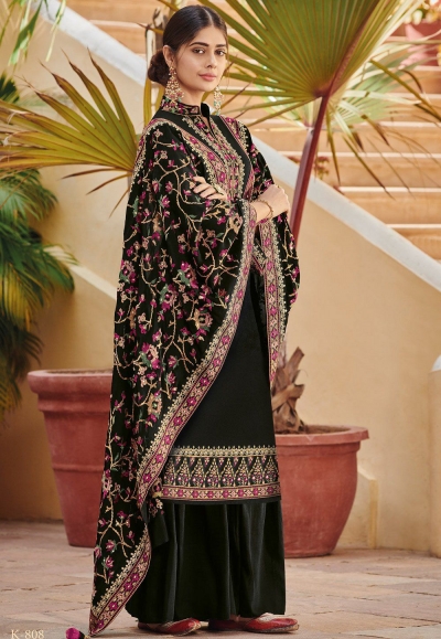 black ora silk embroidered palazzo style suit 808