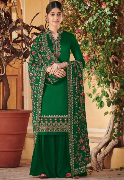 dark green ora silk embroidered palazzo style suit 804