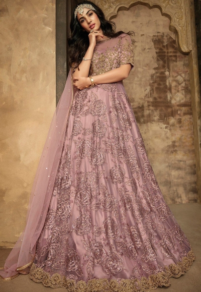 sonal chauhan mauve net embroidered floor length anarkali suit 7202