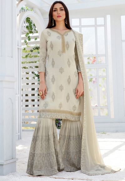 light grey georgette straight sharara style suit 497